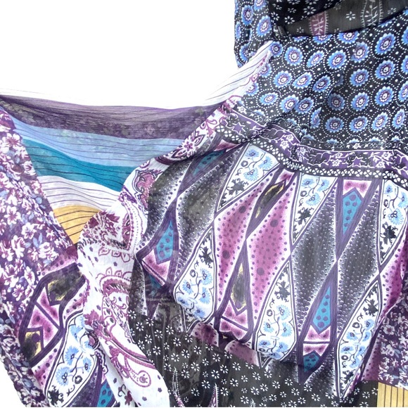 Trés Chic Bohemian Multi-Pattern Halter Midi Dress Patchwork Flounce Sundress S - Picture 5 of 16